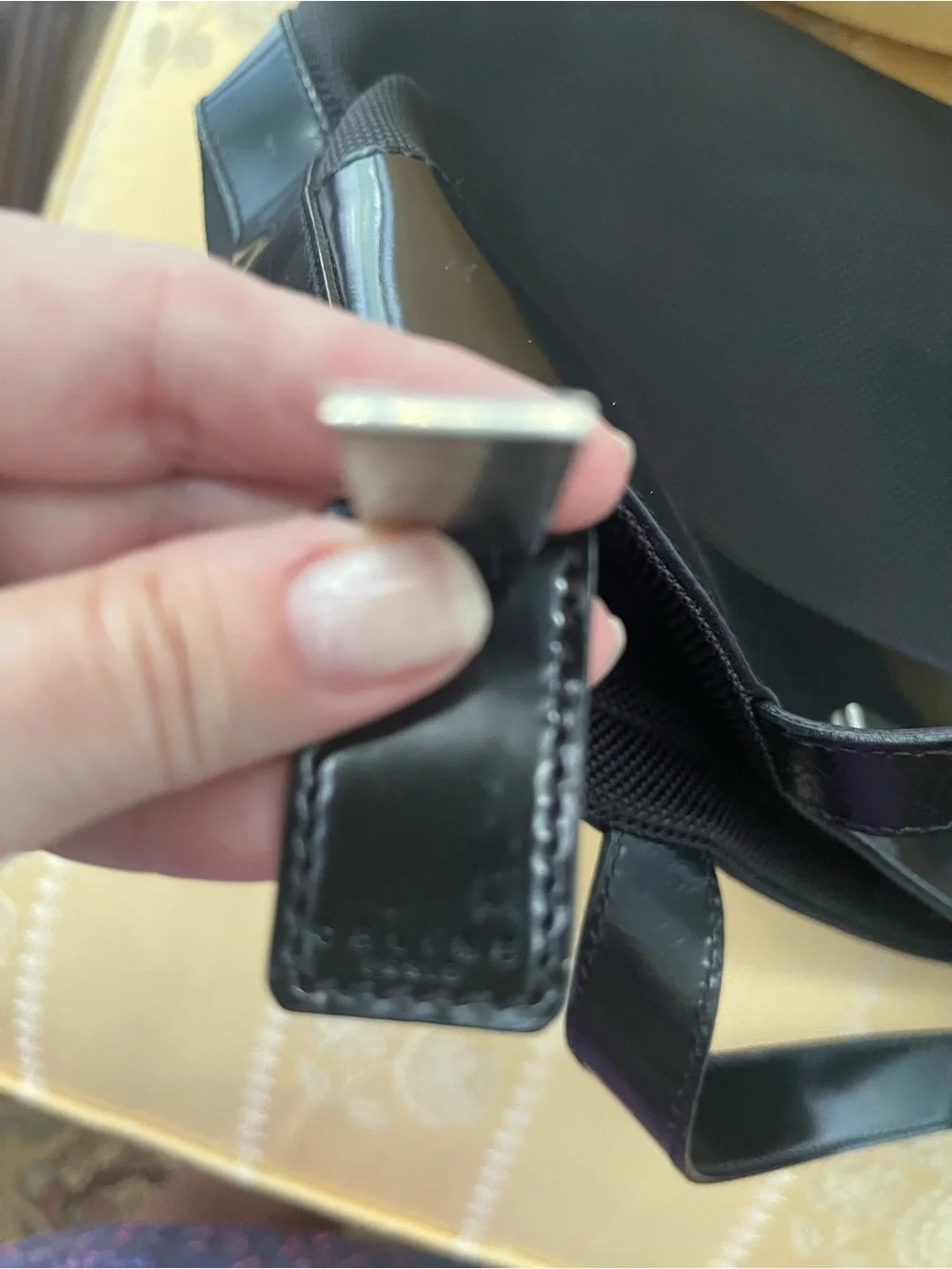 Celine Black Nylon  Tote with patent leather Trim